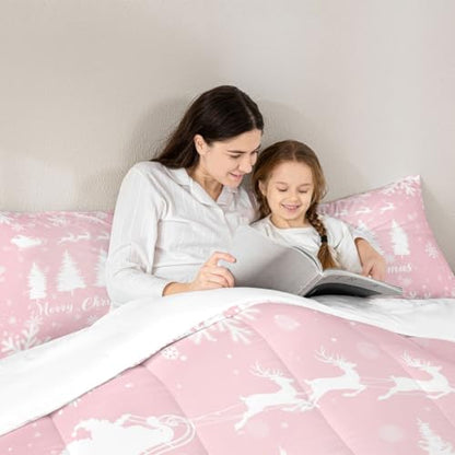Pink Christmas Comforter Set Queen Size Bedding - Multi 11 Style