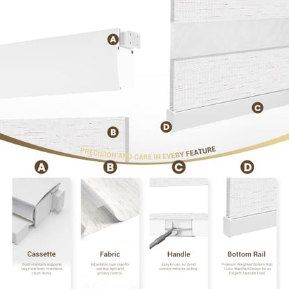 No Drill Zebra Blinds for Windows - Cordless Dual-Layer Roller Shades, Custom Sizes