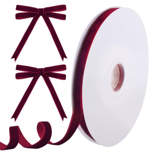 Burgundy Velvet Ribbon for Christmas Tree Decor - 10 Yards, 3/8 Inch