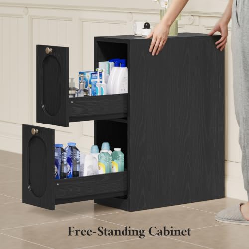 Black Over Toilet Storage Cabinet with Mobile Cart - Bathroom Organizer