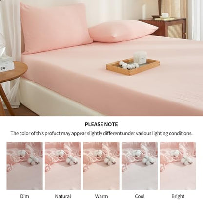 Pink Twin Fitted Sheet 100% Muslin Cotton Gauze Deep Pocket Bed Sheet