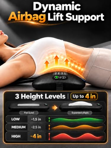 4-in-1 Lumbar Support Pillow - Cordless Back Massager with Red & Infrared Light (Black)