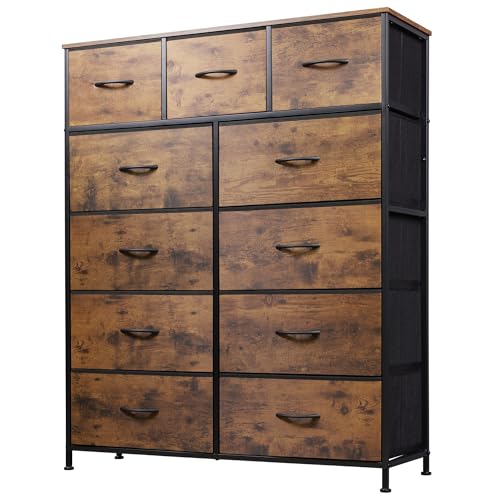 Entertainment Center with 11 Fabric Drawers - Rustic Brown, 11.7"D x 39.6"W x 49.3"H