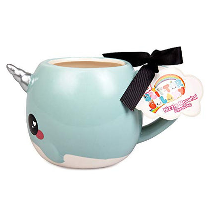 Blue Narwhal Glitter Galaxy Coffee Mug - 18oz Large Unicorn Horn Cup