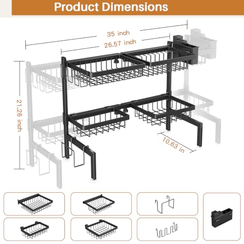 NestOrganix Over The Sink Dish Drying Rack - Expandable 2-Tier Black Kitchen Organizer - Variation 1