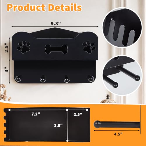 Dog Leash Wall Mount Organizer with Shelf and Hooks - 2 Pack