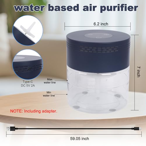 Navy Water Air Purifier with Aromatherapy, 3-Speed Humidifier & 8-Color Light