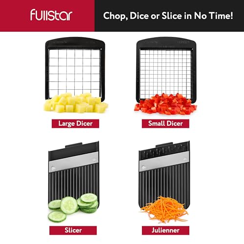 Fullstar All-in-1 Vegetable Chopper, Mandoline Slicer & Cheese Grater - French Fry Cutter & Veggie Dicer - Includes Bonus Handheld Spiralizer - Cook's Tool & Gadget Sets (6 in 1, Black)