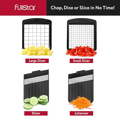 Fullstar All-in-1 Vegetable Chopper, Mandoline Slicer & Cheese Grater - French Fry Cutter & Veggie Dicer - Includes Bonus Handheld Spiralizer - Cook's Tool & Gadget Sets (6 in 1, Black)