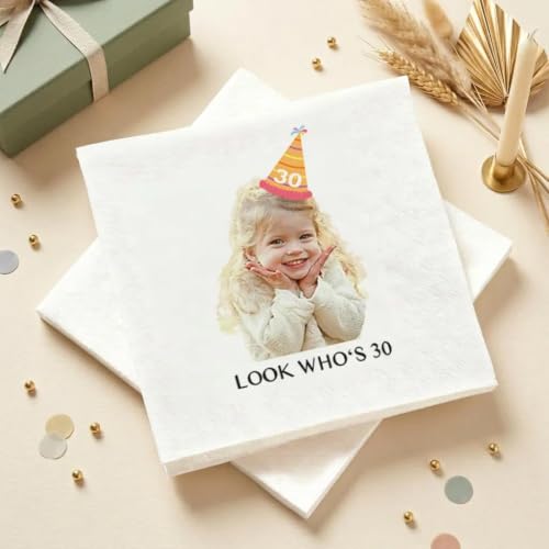 Personalized 30th Birthday Napkins with Photo and Text - Design 1