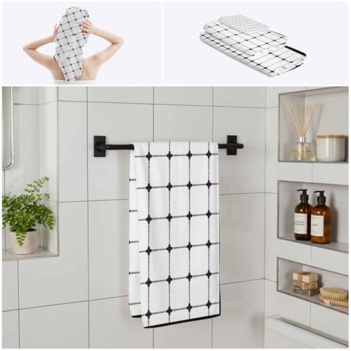 White Plaid Bath Towel Set - 3 Piece Microfiber Towels for Bathroom & Beach, Farmhouse Style - Variation: White, Black, Silver, Frost