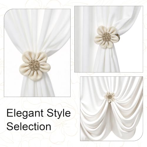 Rustic Boho Curtain Tiebacks & Flower Clips, 2 Pack for Sheer & Light Curtains