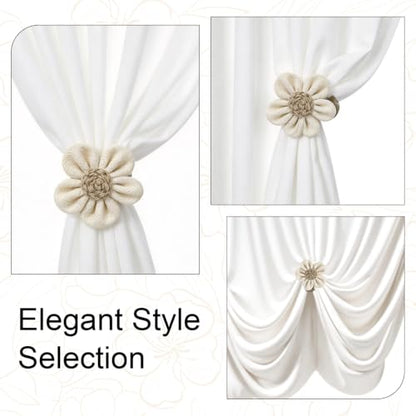 Rustic Boho Curtain Tiebacks & Flower Clips, 2 Pack for Sheer & Light Curtains
