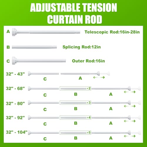 Ausemku Shower Curtain Rod Tension - 26-76 Inch Never Rust Non-Slip Spring Tension Curtain Rod No Drilling Stainless Steel Curtain Rod Use Bathroom Kitchen（Black）