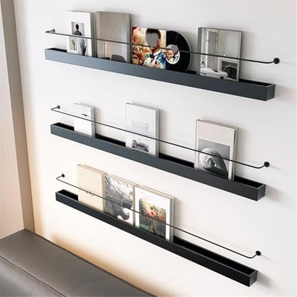 Wall Mounted Magazine Rack 3 Pack - Black, 31.5 Inch Wall Shelves