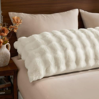 BEDELITE Faux Rabbit Fur Body Pillow Cover 20x54 Solid Cream White Cozy Texture