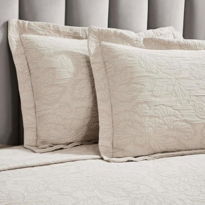 Oversized Cotton Bedspread Set - King / Beige - 3 Piece Decorative Bedding