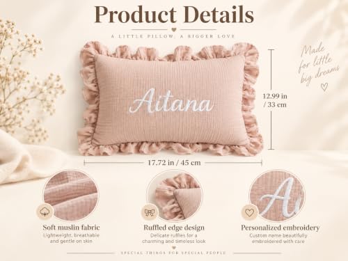 Pink Personalized Embroidered Name Pillowcase with Ruffled Crepe Edge
