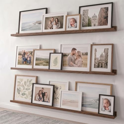 Floating Wall Shelves with Front Lip - 48 Inch Black Walnut, Set of 3