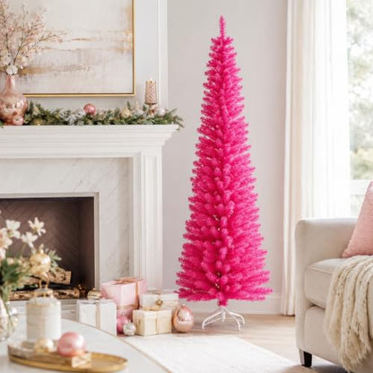 Pink Unlit 5FT Artificial Pencil Christmas Tree for Small Spaces - Variation of Pink/5ft