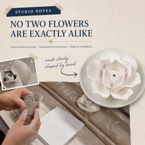 Lotus Ceramic Incense Holder for Sticks and Essential Oil Diffuser - Passive Home Decor