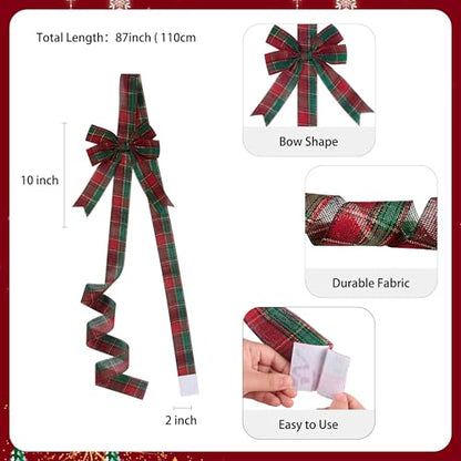 Christmas Cabinet Door Bows Set of 6 - Red Green Plaid Large Holiday Ribbons