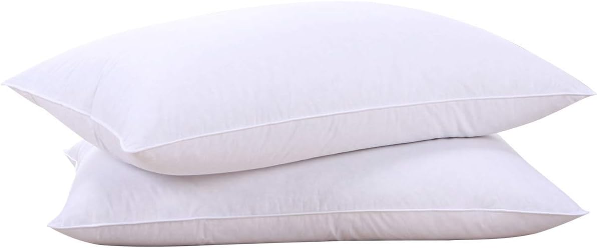 Puredown® Goose Feather & Down Pillows - 100% Cotton Cover, Set of 2, Standard Size for Ultimate Comfort