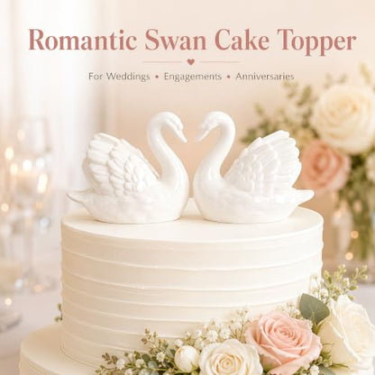 2PCS Ceramic Swan Cake Topper Set for Weddings and Celebrations