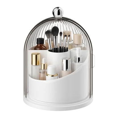 Rotating Makeup Brush Holder with Lid - Cosmetic Organizer for Vanity