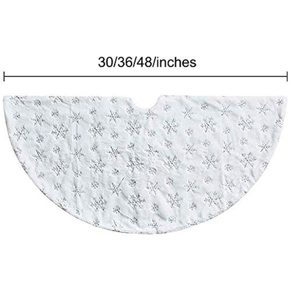 Christmas Tree Skirt 30 Inch Silver Snowflake Embroidery Faux Fur Decor