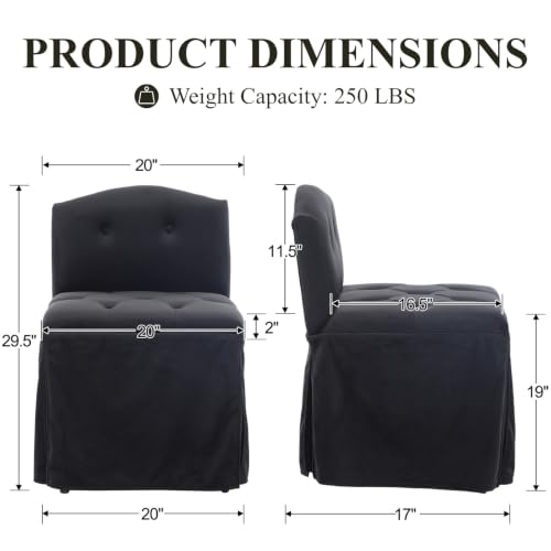 Black Velvet Makeup Vanity Chair with Back and Wheels - Swivel Seat