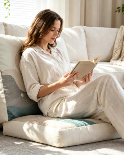 Coffee Large Floor Cushion 22x22x5 Inch Tufted Meditation Seat with Washable Cover
