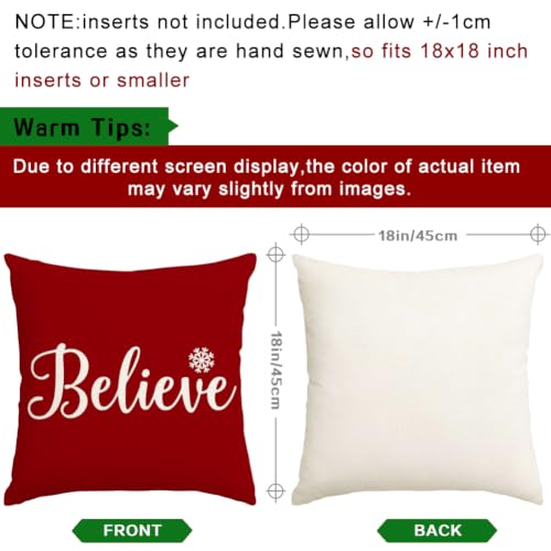 Christmas Believe Pillow Cover 18x18 Red Holiday Decor - Pack of 1
