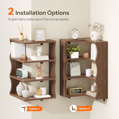 Wall Mounted Corner Floating Shelves Set of 4 - Walnut Finish