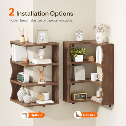 Wall Mounted Corner Floating Shelves Set of 4 - Walnut Finish