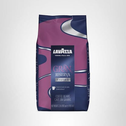 Lavazza Gran Riserva Filtro Whole Bean Coffee Dark Roast 2.2LB Bag, 100% Natural Arabica, Authentic Italian, Cocoa and Caramel aromatic notes