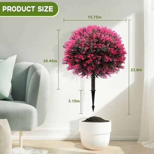 Artificial Boxwood Topiary Balls Set of 2 25 Inch with Ground Spikes - Rose Red