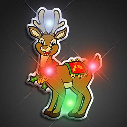 Christmas LED Light Up Lapel Pins Set of 5 - Snowman, Tree, Reindeer, Candy Cane