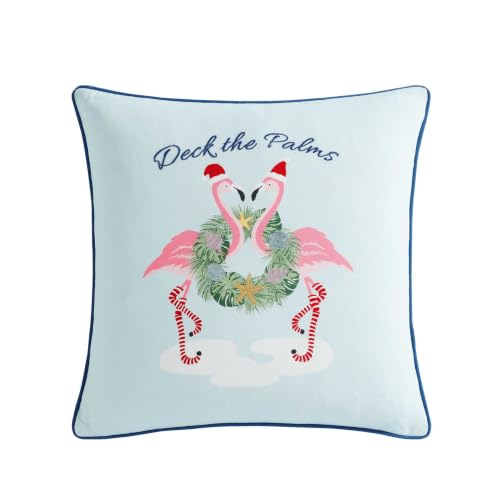 Deck the Palms Blue Christmas Throw Pillow 20x20 - Coastal Holiday Decor
