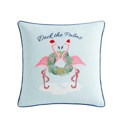 Deck the Palms Blue Christmas Throw Pillow 20x20 - Coastal Holiday Decor