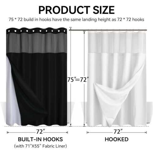 No Hook Black Slub Shower Curtain with Snap-In Liner 72x75 Pack of 1