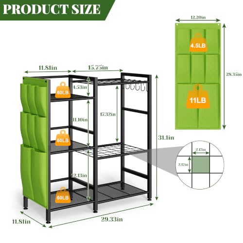 Garden Tool Organizer with Side Pouch 3-Tier Yard Storage Rack