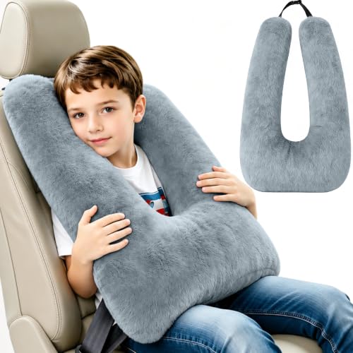 Kids Car Seat Travel Pillow - Toddler Neck Support Cushion Grey