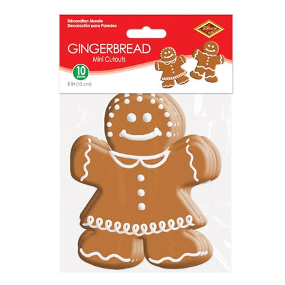 10 Pack Mini Gingerbread Cutouts - Christmas Cookie Decorations & Crafts