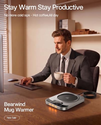 Silver Smart Coffee Mug Warmer with Ceramic Mug Set, 9 Temp Control & Auto Shut Off
