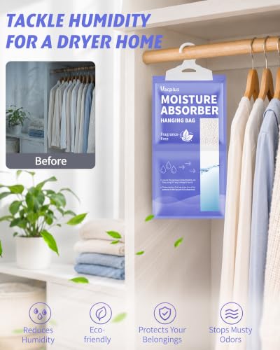 Vacplus Moisture Absorber 3 Pack Closet Hanging Bags - Fragrance-Free
