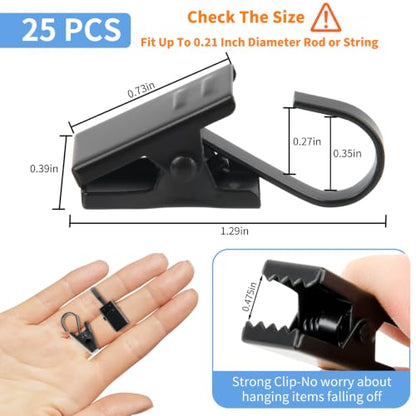 Black Stainless Steel Curtain Clips Hooks 25 Pack for Hanging Lights & Decorations