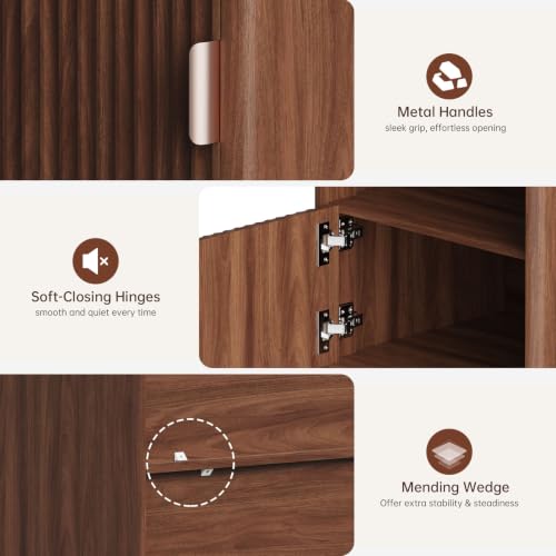 Fluted Nightstand with Charging Station (Walnut) — 2 AC, USB-A, USB-C