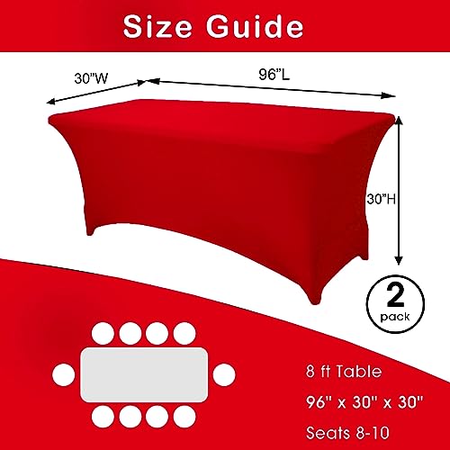 Red 8FT Stretch Fitted Spandex Table Cover Pack of 2 for Party Wedding Event
