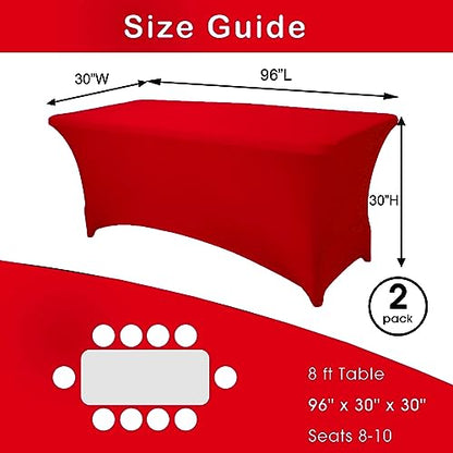 Red 8FT Stretch Fitted Spandex Table Cover Pack of 2 for Party Wedding Event